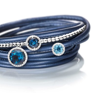 Capolavoro: Dolcini Lederarmband mit Blautopasen und Brillanten in 750 WG